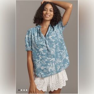 Pilcro/Anthropologie The Aly Puff Sleeve Blouse in Denim Light Size S. NWT